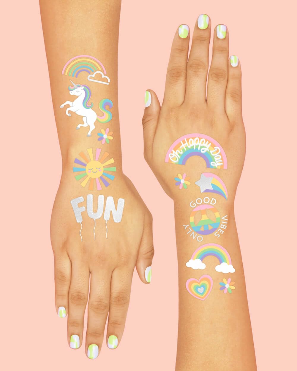 xo, Fetti Rainbow Temporary Tattoos - 46 Glitter Styles | Unicorn Birthday Party Supplies, Oh Happy Day Baby Shower, Magical Party Favors