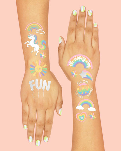 xo, Fetti Rainbow Temporary Tattoos - 46 Glitter Styles | Unicorn Birthday Party Supplies, Oh Happy Day Baby Shower, Magical Party Favors