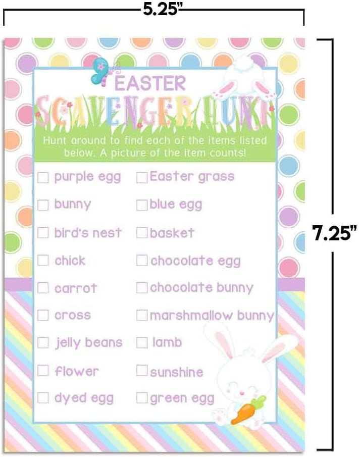 Easter Word Scramble and Scavenger Hunt 10 Pack 5"x7" Fill‑In Game Cards, Fun Happy Easter Holiday Activity Cards for Kids with Word Puzzle and Search Games by Amanda Creation