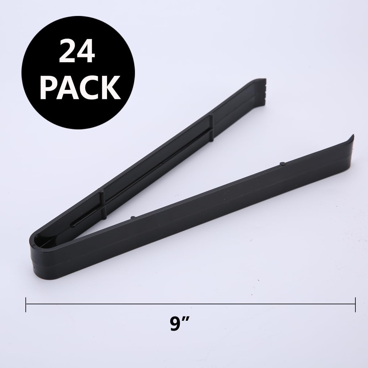 Serving Tongs 24 Pack, Plastic Disposable Salad Tongs for Buffets BBQ Party Event Catering, 9 Inch Food Safe Bulk Reusable Kitchen Utensils (24, Black)
