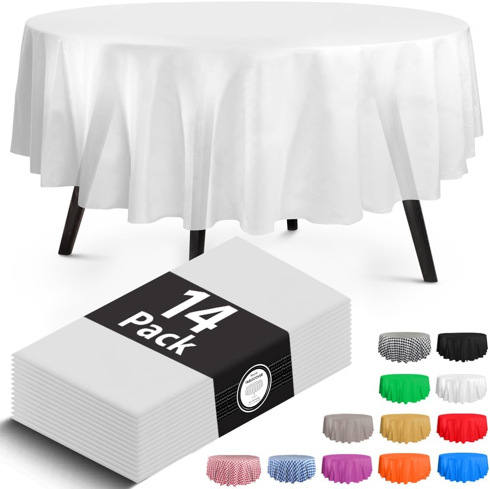 14 Pack Black 54 x 108 in. Rectangle Disposable Plastic Tablecloths - Smooth Decorative Covers for Parties, Weddings
