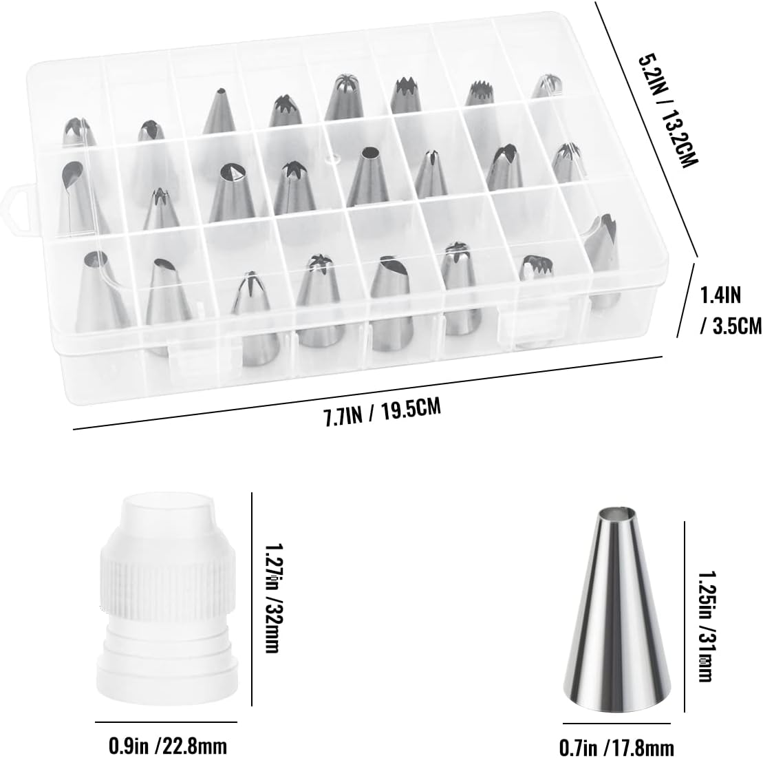 24 Piece Piping Tips Set, Icing Piping Nozzles with Storage Box, Stainless Steel Nozzles Tip for Cake Decorating