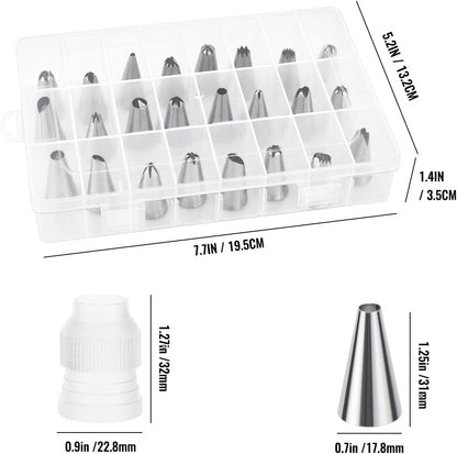 24 Piece Piping Tips Set, Icing Piping Nozzles with Storage Box, Stainless Steel Nozzles Tip for Cake Decorating