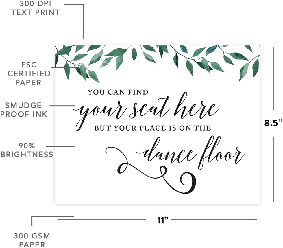 Andaz Press Wedding Party Signs, Natural Greenery Green Leaves, 8.5x11-inch, Bridal Shower Scavenger Hunt, 1-Pack - Colors D