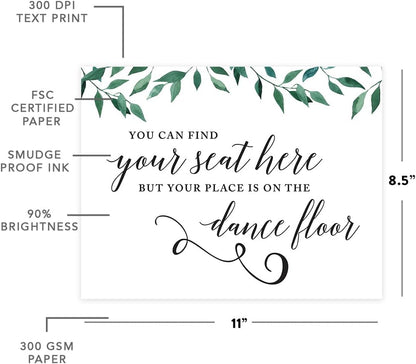 Andaz Press Wedding Party Signs, Natural Greenery Green Leaves, 8.5x11-inch, Bridal Shower Scavenger Hunt, 1-Pack - Colors D