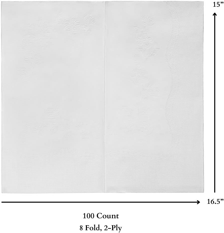 Premium White Napkins, 1/8 Fold Dinner Napkin, Disposable 2-Ply White Party Napkins, Value Pack 100 Count