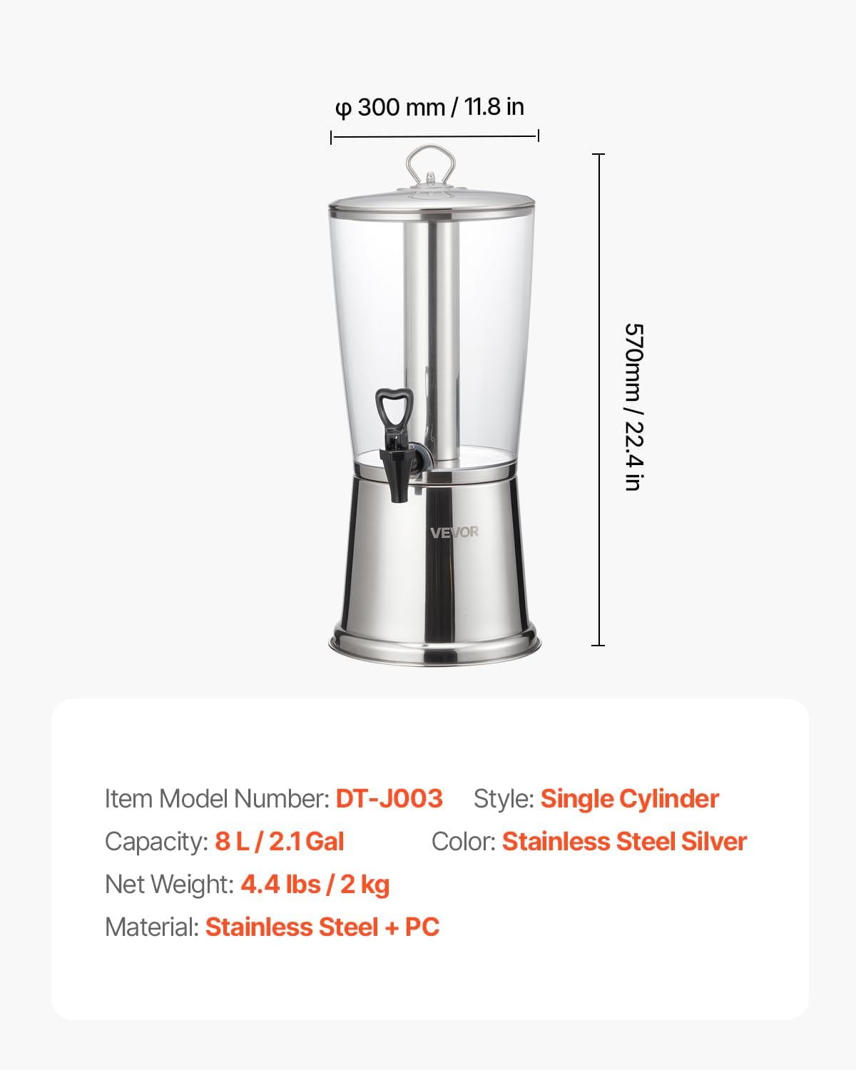 VEVOR Beverage Dispenser, 2.1 Gallon x 2 Drink Dispenser for Parties, Stainless Steel + Plastic Juice Dispensers with Spigot Ice Chamber Tray, Iced Tea Lemonade Dispensers, for Restaurants, Hotels