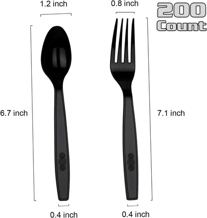 MOACOCK 200 Count Plastic Silverware, Heavy Weight Plastic Forks Spoons Disposable Utensils Cutlery Set for Wedding Party Supplies Everyday Use