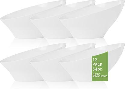 bUCLA 54 OZ Clear Plastic Serving Bowls (12 Pack) - Angled Serving Bowls Disposable for Chip&Candy - Party Table Salad and Fruit