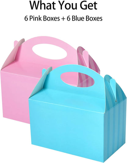 Happyhiram 50 Pcs Party Treat Boxes - White, 6 Inch Candy Boxes with Handle - Paper Cookie Gift & Snack Goodie Bags for Kids Birthday, Baby Shower, Wedding