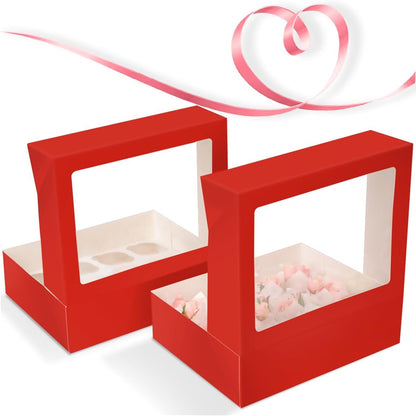 Bakepacker Auto-pop Up Cupcake Boxes with Window White 20PCS 12 Count Cupcake Box 13"x10"x3.5" Cupcakes Carrier, 12 Cupcake Containers with rolls of pink ribbons