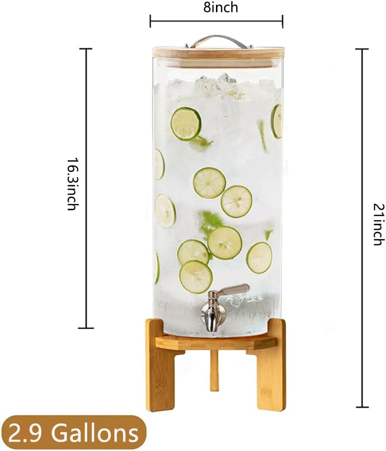 Beverage Dispenser, 1.5 Gallon Glass Drink Dispenser with Stand, Glass water dispenser with Spigot, Large Drink Dispensers for Parties,Bars,Restaurants, 5L