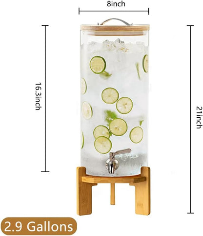 Beverage Dispenser, 1.5 Gallon Glass Drink Dispenser with Stand, Glass water dispenser with Spigot, Large Drink Dispensers for Parties,Bars,Restaurants, 5L