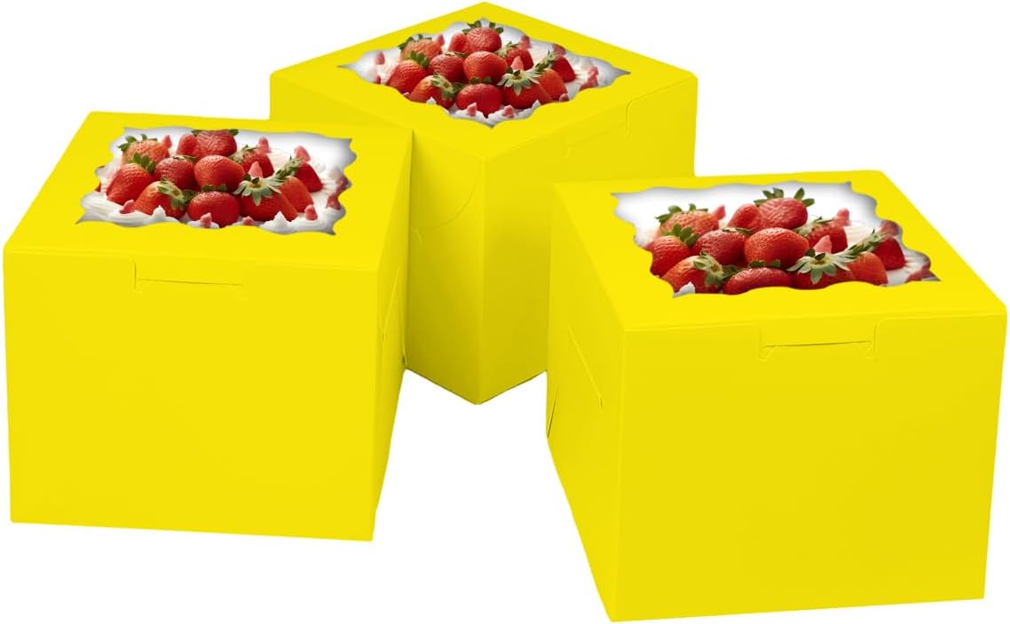 Bakepacker 36pcs 6x6x5 Inches with Window 18-Packs White 6 Inch Bakery Boxes (18 Cake Boxes +18 Cake Boards + 10 Meters Silk Ribbon Includes Included)