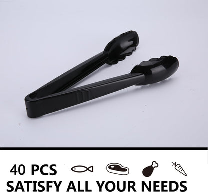 24 Pieces Disposable Serving Tongs, 9" Heavy-Duty Plastic Utensils, BPA-Free, Scalloped Grip Salad Tongs, Perfect for Buffets, BBQ, Parties & Catering, Black