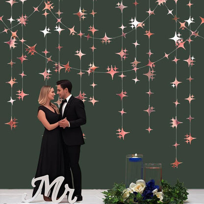 Glitter Gold Four-Angle Star Paper Garland Banner Décor 40 Feet Gold Twinkle Star Hanging Bunting Banner Backdrop for Wedding Baby Shower Birthday Graduation Disco Party Decorations
