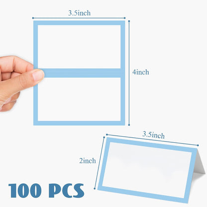 Whaline 100Pcs Navy Blue Place Cards 3.5 x 2 Inch White Blank Tented Cards Wedding Seating Cards for Party Table Setting Supplies