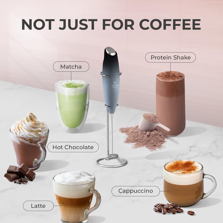 Zulay Kitchen Powerful Milk Frother Wand With Duracell Batteries - Ultra Fast Handheld Drink Mixer - Electric Whisk Foam Maker for Coffee, Lattes, Cappuccino & Matcha - Z1 Motor - Black - Colors B
