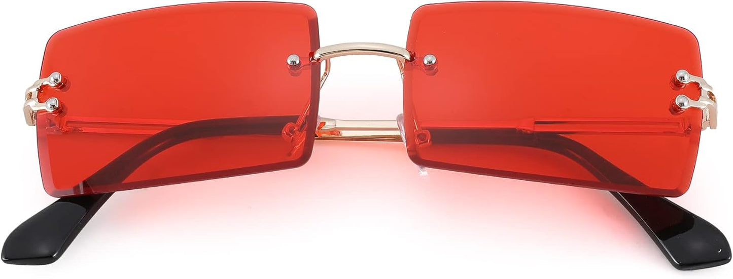 Rectangle Sunglasses for Men/Women Small Rimless Square Shade Eyewear
