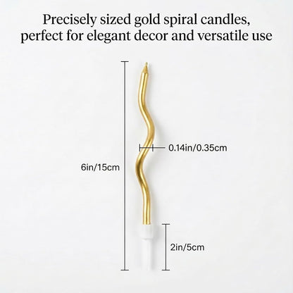 12-Count Spiral Birthday Candles, Long Twisty Gold Party Candles with Candle Holders, Long Burning for Weddings, Birthdays, Party Decorations, Cupcakes, Anniversary and Meetups (Gold)