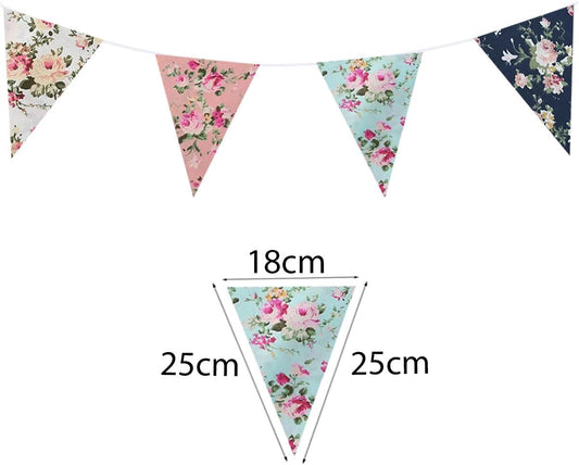 20 Meters 66 feet Flower Pennant Banner, Multi Color Fabric Floral Buntings Triangle Flags Garland for Baby Shower Birthday Wedding Party Decorations