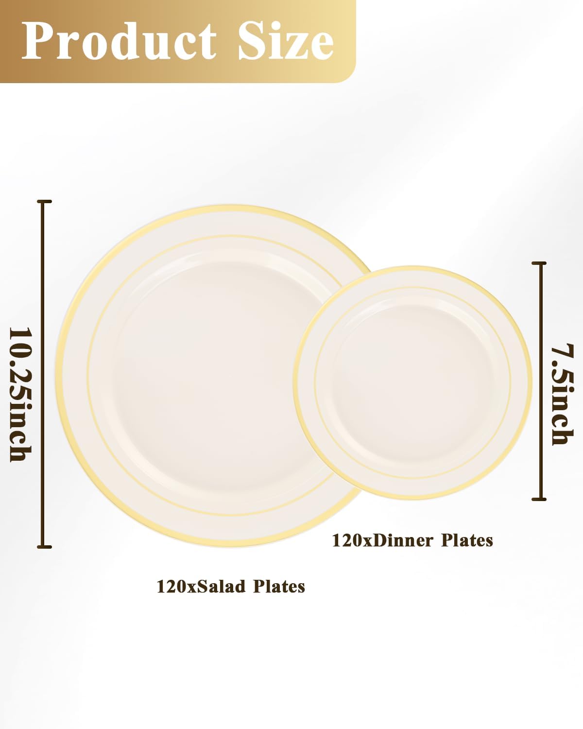 Goodluck 200PCS Gold Plastic Plates, Heavy Duty Disposable Gold Plates with 100 10.25 inch Dinner Plates and 100 7.5 inch Dessert Plates for Party, Holiday, Wedding, Thanksgiving