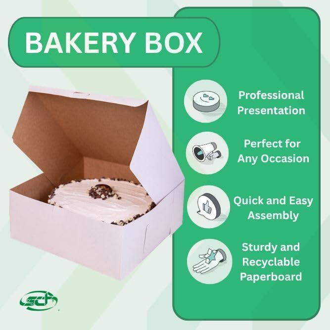 Southern Champion Tray 0989 Premium Clay-Coated Kraft Paperboard White Non-Window Lock Corner Bakery Box, 12" Length x 12" Width x 6" Height, White (Case of 50)