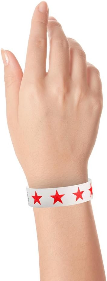 500 WristCo Red Stars Tyvek Wristbands for Events - Comfortable Tear Resistant Paper Bracelets ID Wrist Bands for Concerts Festivals Admission Party Identification Tours