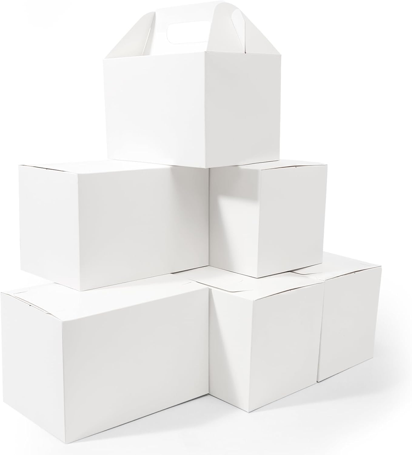 Happyhiram 30 CT Large Welcome Boxes with Handles White, 9x6x6 Gable Gift Easter Boxes Cardboard Paper Party Favor Boxes Barn Style Carry Out Box Recyclable Paper Gift Packaging Boxes for Food Box Lunch Cookies Donuts Baby Shower Bridal Shower Wedding