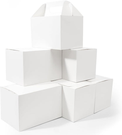 Happyhiram 30 CT Large Welcome Boxes with Handles White, 9x6x6 Gable Gift Easter Boxes Cardboard Paper Party Favor Boxes Barn Style Carry Out Box Recyclable Paper Gift Packaging Boxes for Food Box Lunch Cookies Donuts Baby Shower Bridal Shower Wedding
