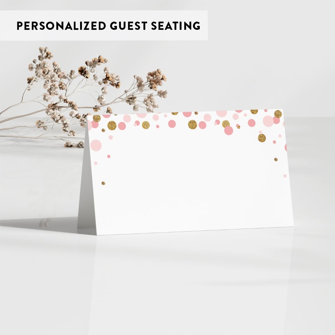 Andaz Press Blush Pink Gold Glitter Girl Baby Shower, Printable Table Tent Place Cards, 20-Pack, Seat Placement Cards Blank Place Cards For Table Settings Name Cards for Wedding, Graduation Food Cards - Colors A