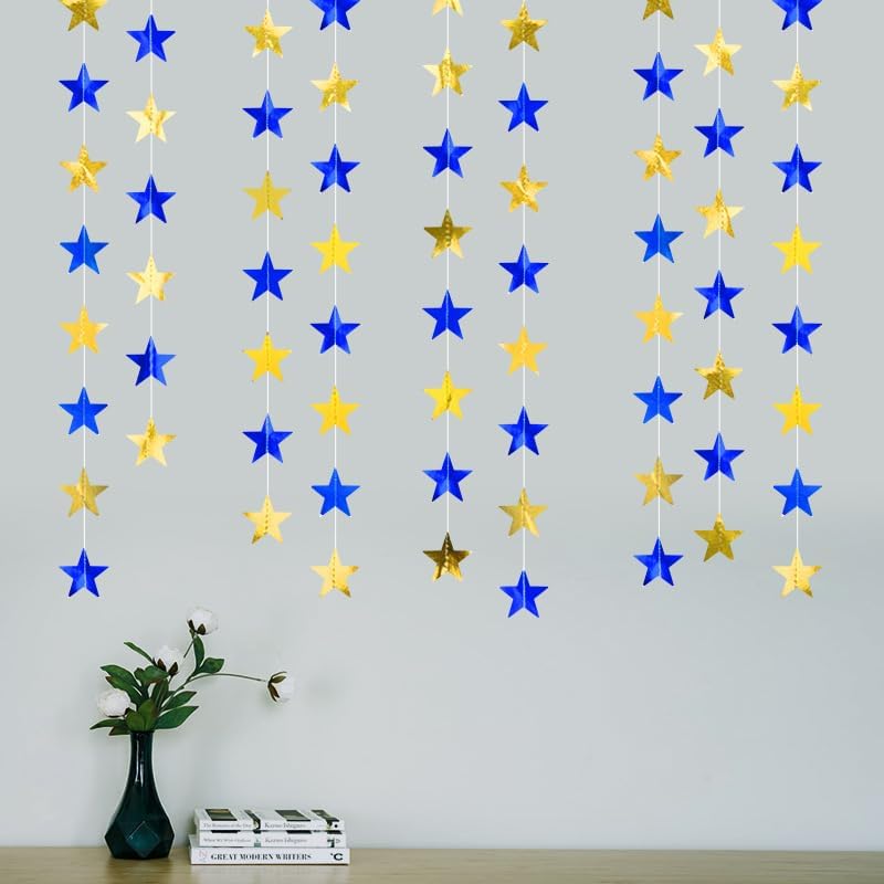 Iridescent Shining Star Hanging Garland Iridescent Hanging Sparkling Star Streamer Glitter Bunting Banner Twinkle Backdrop for Wedding Baby Shower Birthday Christmas Decorations 40 Feet