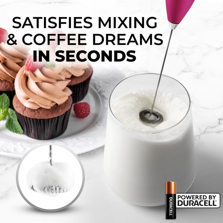 Zulay Kitchen Powerful Milk Frother AA Batteries Included – Ultra Fast Handheld Drink Mixer with Stainless Steel Whisk Stirrer for Coffee, Protein, Matcha & More, Frother Wand Electric Frothmate Black - Colors E