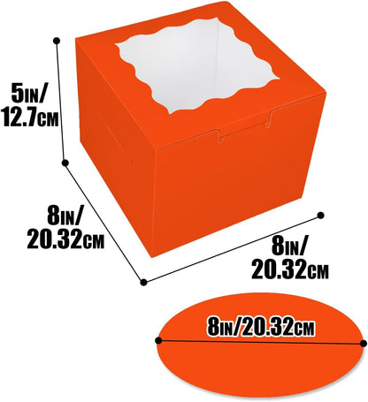 Bakepacker 36pcs 8x8x5 Inches Cake Boxes with Window 18-Packs Black 8 Inch Bakery Boxes (18 Cake Boxes +18 Cake Boards Included)
