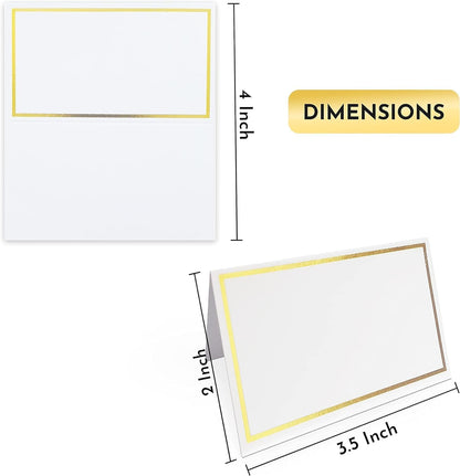 Place Cards Pack of 60 Premium Tent Name Place Cards for Table Setting with Gold Foil Border 2x3.5 inches - Perfect for Weddings, Banquets Dinner Parties and any other Events