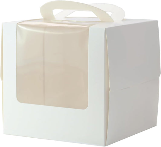 10pcs 6 inch cake boxes with cake boards,6x6x6 In cake box with handle bento,cupcake,pastries for Christmas,Birthday Party, Wedding（with stickers