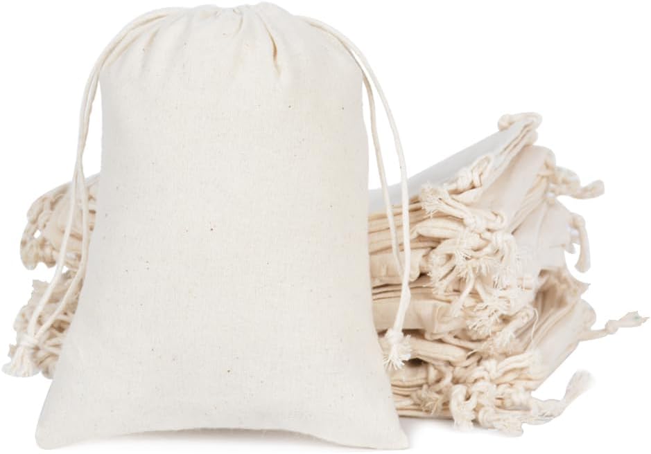 gobyhumm 50 Pieces Pure Cotton Drawstring Bags Muslin Bags Sachet Bag for Home Supplies （2.8 * 3.5"）