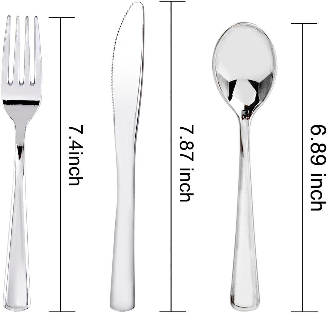 WDF300 Pieces Gold Plastic Silverware - Heavy Duty Disposable Cutlery Set Plastic Gold Silverware Set Includes 100 Forks, 100 Spoons, 100 Knives for Party Baby Shower Wedding Spring