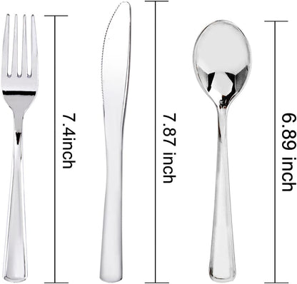 WDF300 Pieces Gold Plastic Silverware - Heavy Duty Disposable Cutlery Set Plastic Gold Silverware Set Includes 100 Forks, 100 Spoons, 100 Knives for Party Baby Shower Wedding Spring