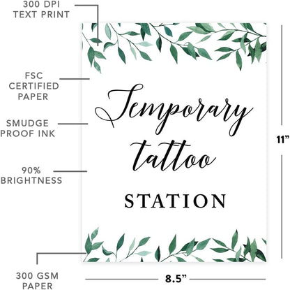 Andaz Press Wedding Party Signs, Natural Greenery Green Leaves, 8.5x11-inch, Bridal Shower Scavenger Hunt, 1-Pack - Colors B