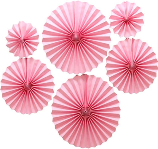 6pcs Pink Paper Fan Wall Decoration Folding Hanging Background Ceiling Accent for Birthday Baby Shower Graduation Party Theme