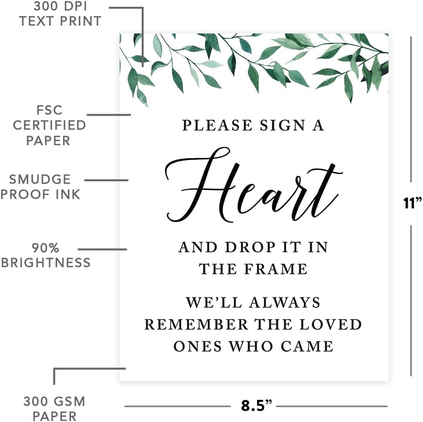Andaz Press Wedding Party Signs, Natural Greenery Green Leaves, 8.5x11-inch, Bridal Shower Scavenger Hunt, 1-Pack - Colors D