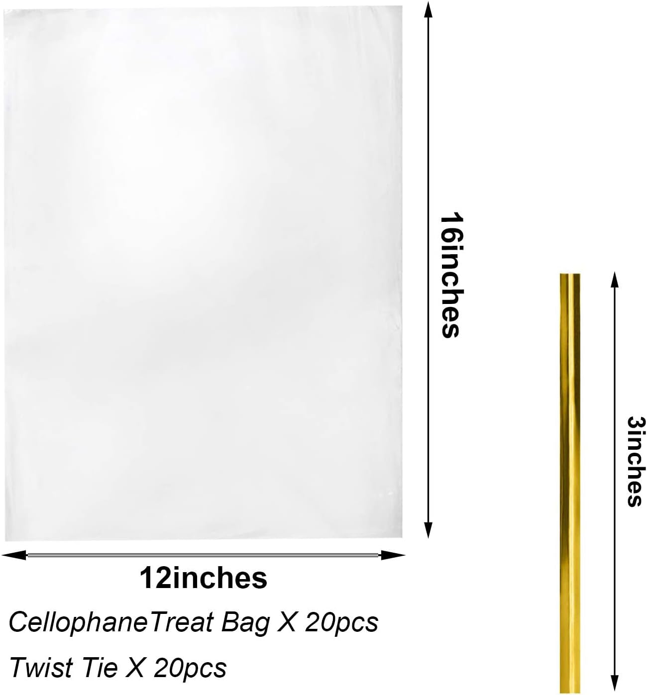 Cello Cellophane Treat Bags,5x7 Inches Clear Cellophane Bags 200 Pcs OPP Plastic Treat Bags with 200 Twist Ties for Gift Wrapping,Packaging Candies,Dessert,Bakery, Cookies, Chocolate,Party Favor