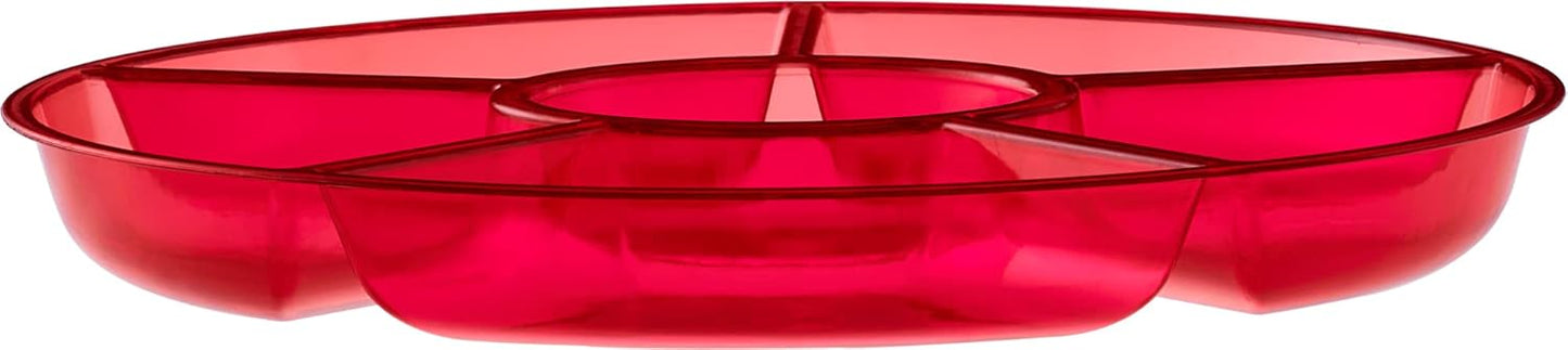 Plasticpro 6 Sectional Round Plastic Serving Tray/Platters Clear Pack of 2