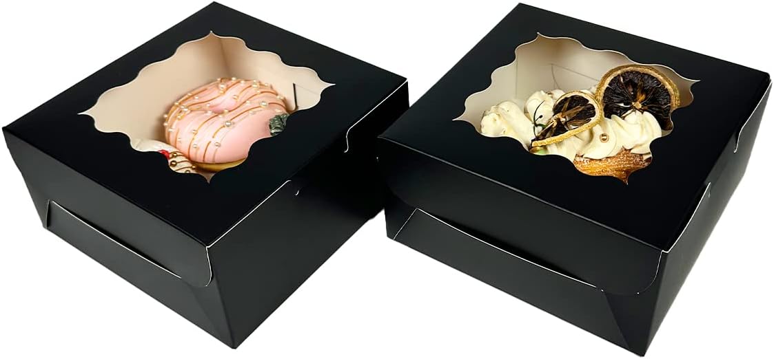Bakepacker Brown 30-Packs Bakery Boxes with Window 6x6x3 inches Thick & Sturdy Macaroon Pastry Boxes Cookie Boxes for Bakerys
