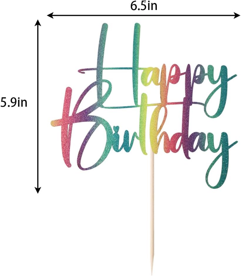 Happy Birthday Cake Topper,black Glitter Cake Pick Bunting Decor for Anniversary Birthday Party Cake Decorations Supplies