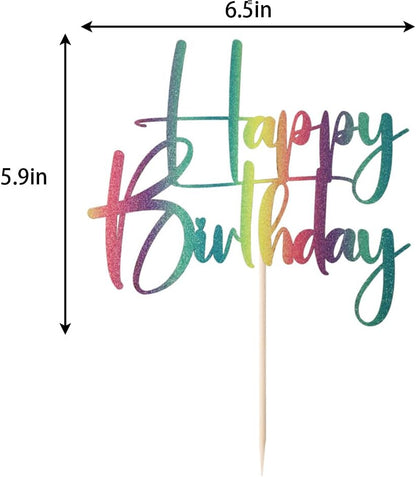 Happy Birthday Cake Topper,black Glitter Cake Pick Bunting Decor for Anniversary Birthday Party Cake Decorations Supplies