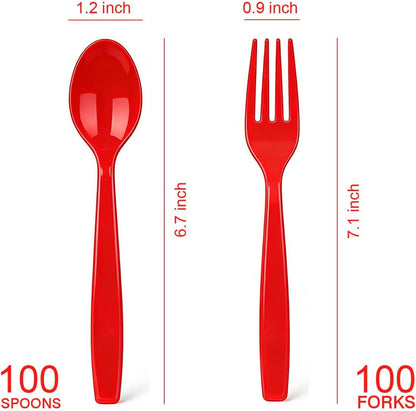 MOACOCK 200 Count Plastic Silverware, Heavy Weight Plastic Forks Spoons Disposable Utensils Cutlery Set for Wedding Party Supplies Everyday Use