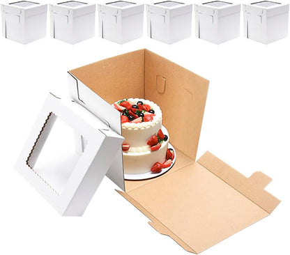 JJO Tall Cake Boxes for Tier Cakes, 6 Pack 10x10x12 Inch,White Cake Boxes with Window,Sturdy Tall Cake Carrier, Disposable Cake Containers