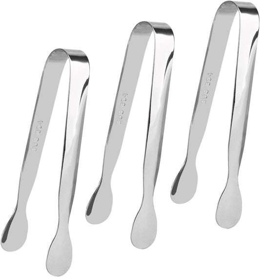 3 Pack Mini Serving Tongs, 4.3 inch Stainless Steel Sugar Tongs, Tiny Ice Tongs for Coffee Bar, Tea Party and Desserts Party